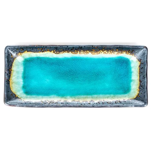 Blue Crackleglaze Large Oblong Sushi Plate - Flat