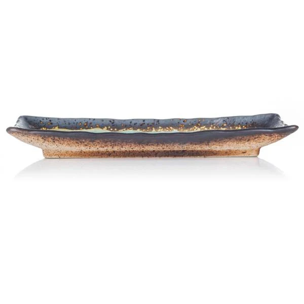 Blue Crackleglaze Large Oblong Sushi Plate - Flat