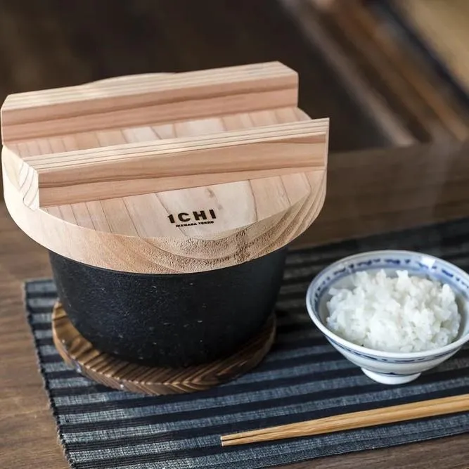 Cast Iron Small Rice Cooker With Wooden Lid IH Compatible