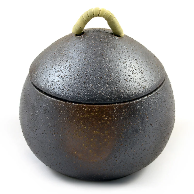 Bronzed Stoneware Japanese Ceramic Lidded Pot