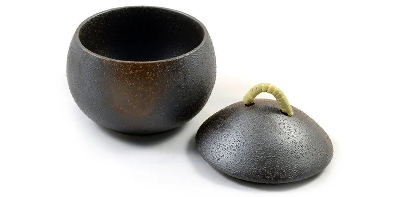Bronzed Stoneware Japanese Ceramic Lidded Pot