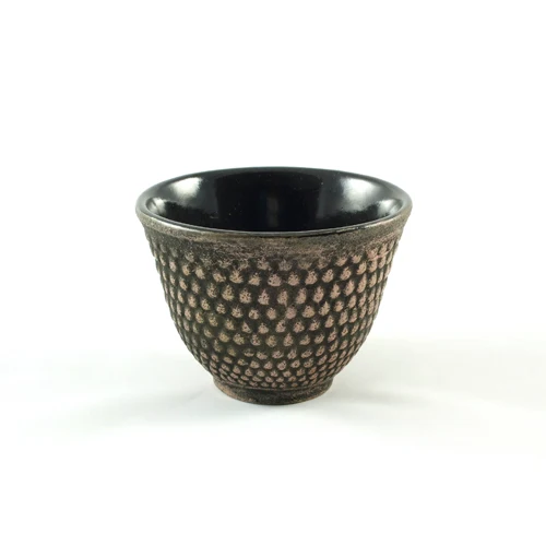 Cast Iron Tea Cup with Arare Pattern - Black & Gold