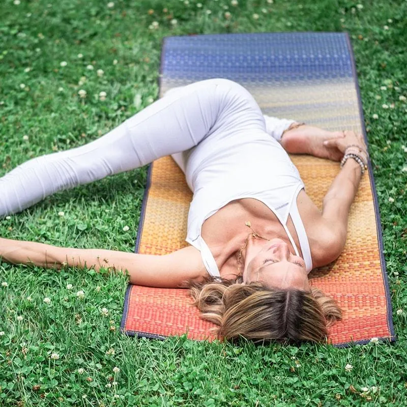 Ikehiko Yoga Mat Igusa Tatami & Kaihara Denim Rainbow Pattern 180cm