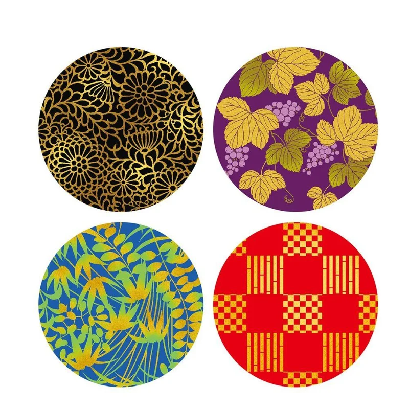 Kamiiso Zen Japanese Pattern Round Coasters Assorted Colors (Set of 4)