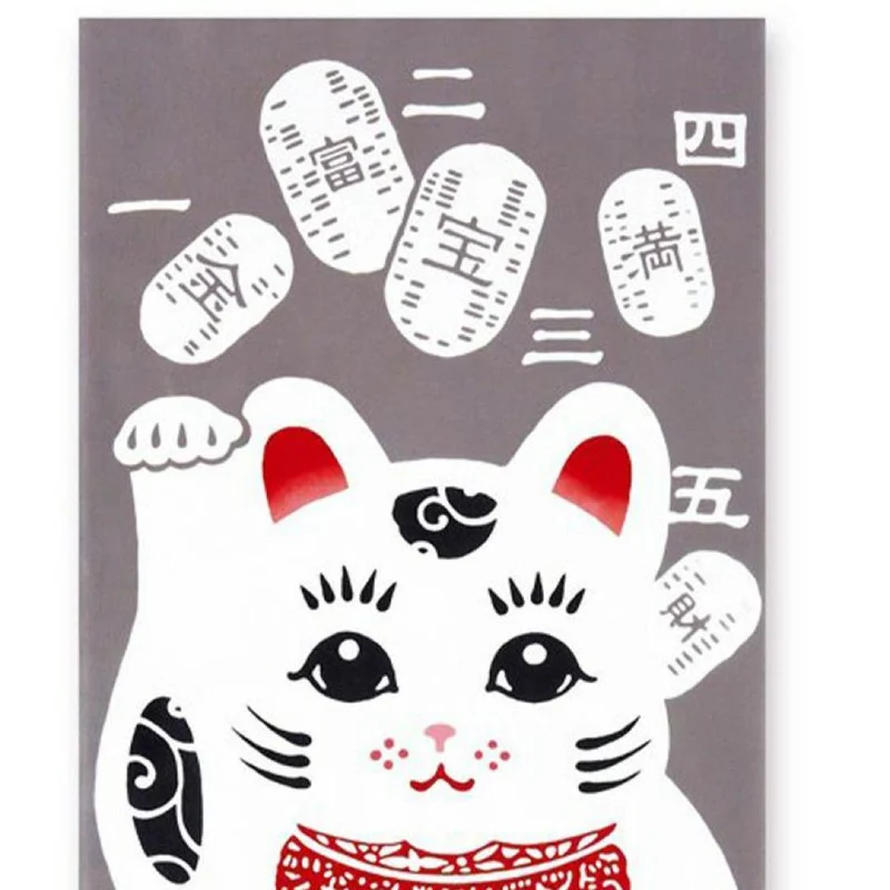 Kenema Tenugui Maneki Neko Lucky Cat Traditional Hand Dyed Cloth