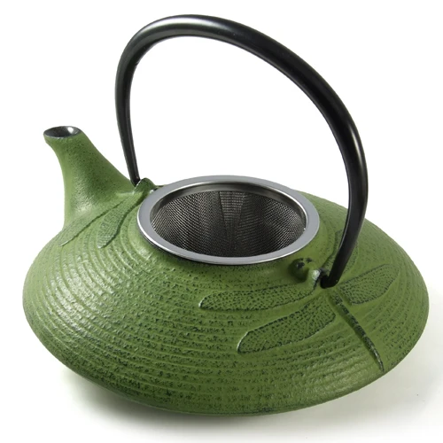 Iwachu Cast Iron Teapot with Dragonfly Pattern in Green