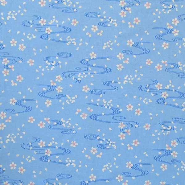 Seiran Furoshiki Blue Floating Sakura Blossoms Cotton Wrapping Cloth