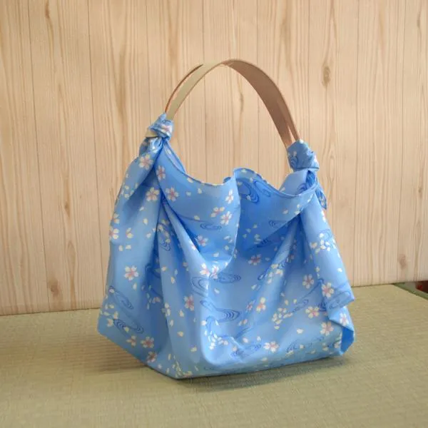 Seiran Furoshiki Blue Floating Sakura Blossoms Cotton Wrapping Cloth
