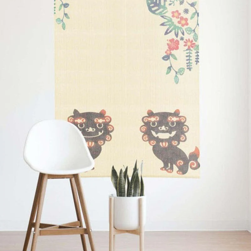 Narumi Noren Lace Shisa Okinawa Lion Dog Japanese Doorway Curtain