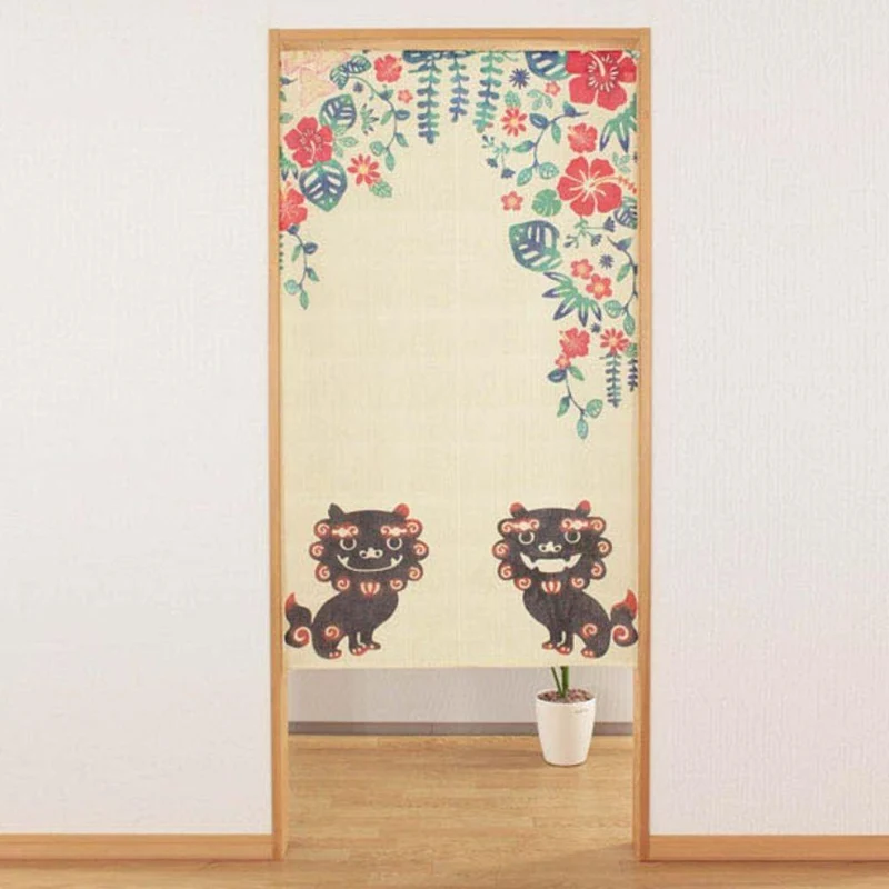 Narumi Noren Lace Shisa Okinawa Lion Dog Japanese Doorway Curtain