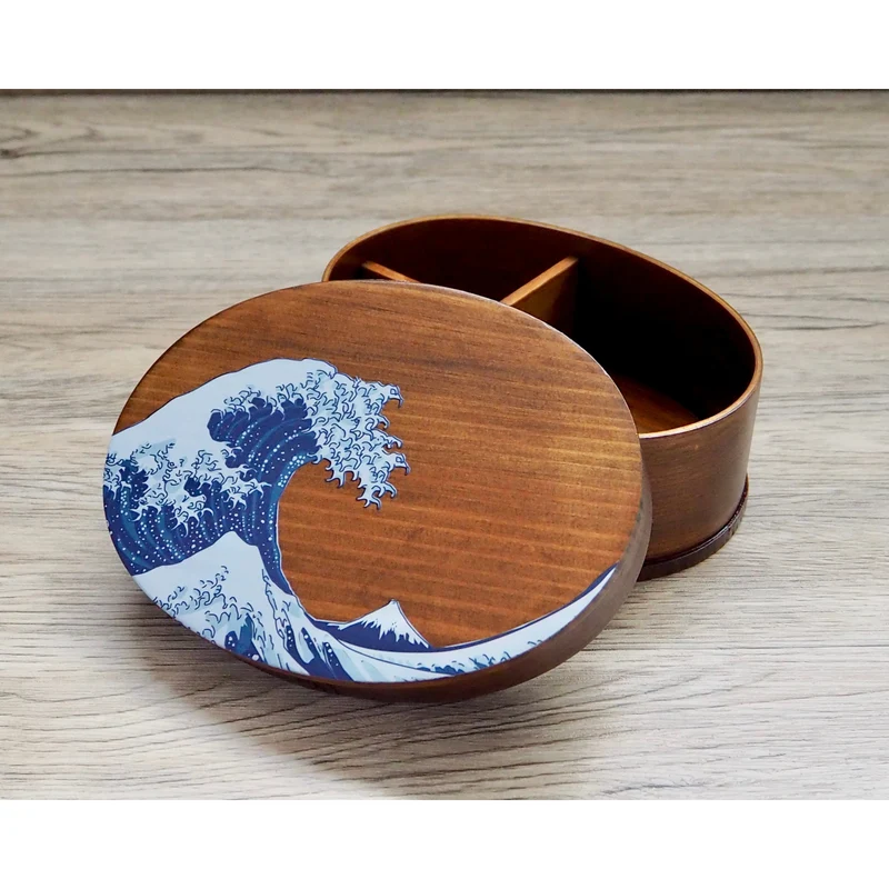 Wakacho Wooden Bento Box Great Wave Design Japanese Lunch Box 700ml
