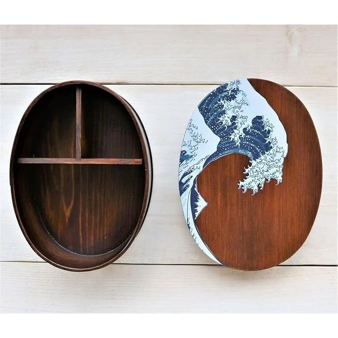 Wakacho Wooden Bento Box Great Wave Design Japanese Lunch Box 700ml