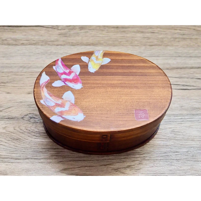 Wakacho Wooden Lacquer Bento Box Carp Design Japanese Lunch Box 700ml