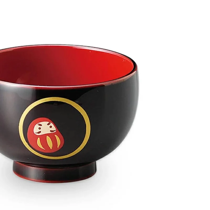 Isuke Japanese Lacquered Soup Bowls Daruma Doll Design (Set of 2)