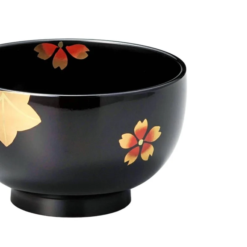 Isuke Japanese Lacquered Soup Bowls Sakura Cherry Blossom Design (Set of 2)
