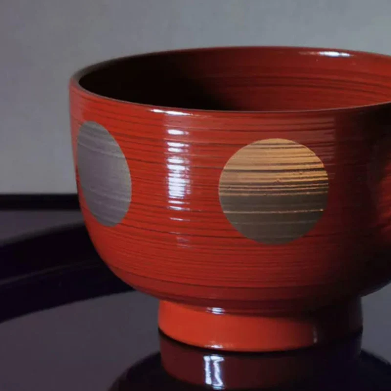 Isuke Japanese Lacquered Soup Bowls Sun & Moon Design (Set of 2)