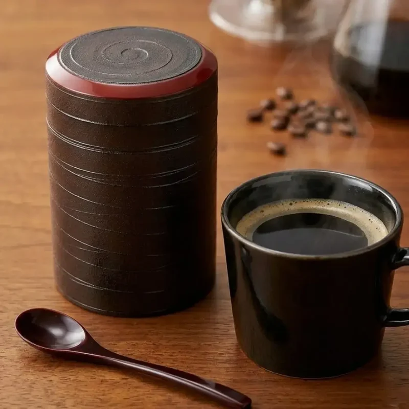 Isuke Handmade Lacquered Wooden Coffee Box With Spoon