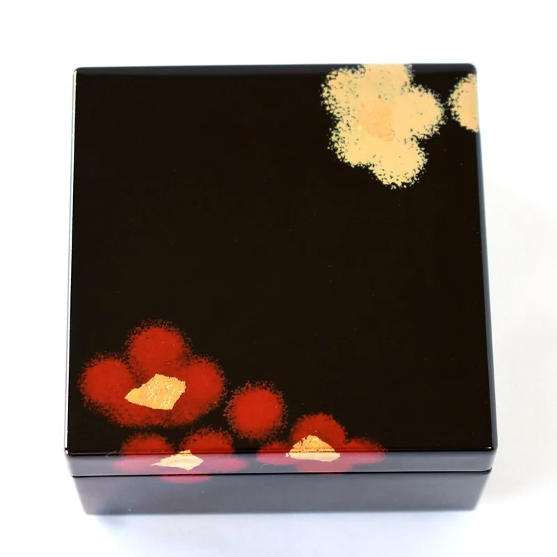 Isuke Small Lacquerware Jewelry Box Red & Gold Flower Pattern