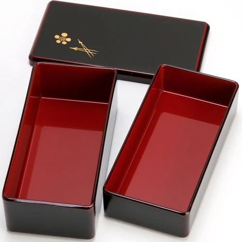 Isuke Two-Tier Lacquered Bento Box Red Lunchbox With Plum Motif