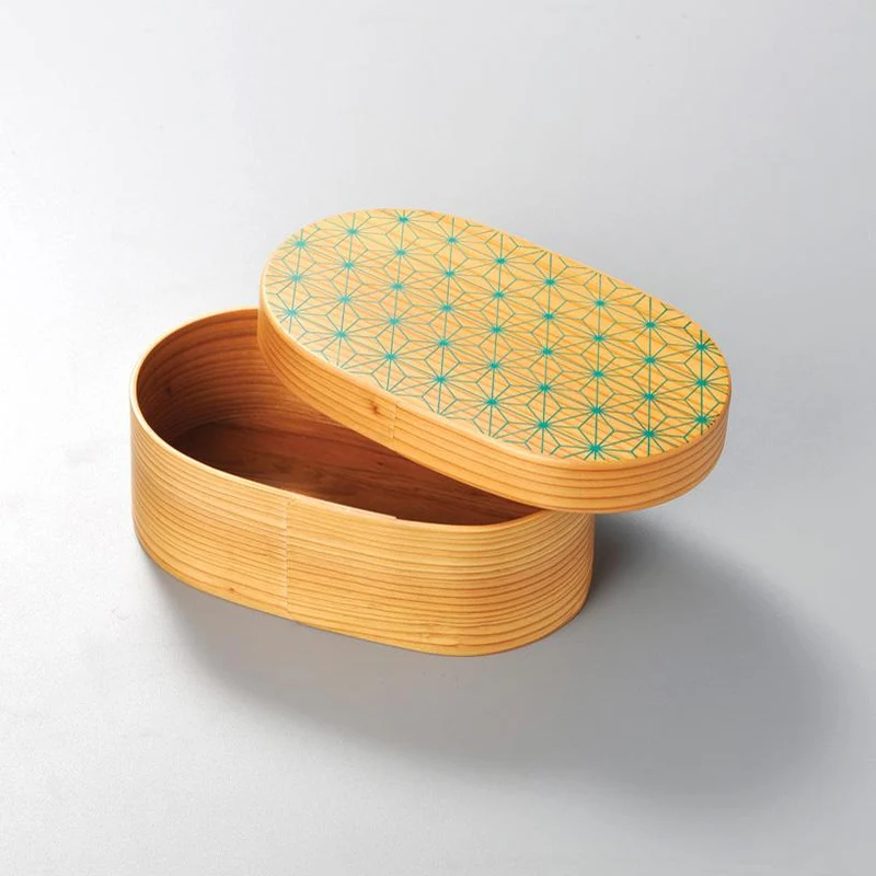 Isuke Wood Bento Box Japanese Lunchbox Asanoha Leaf Pattern