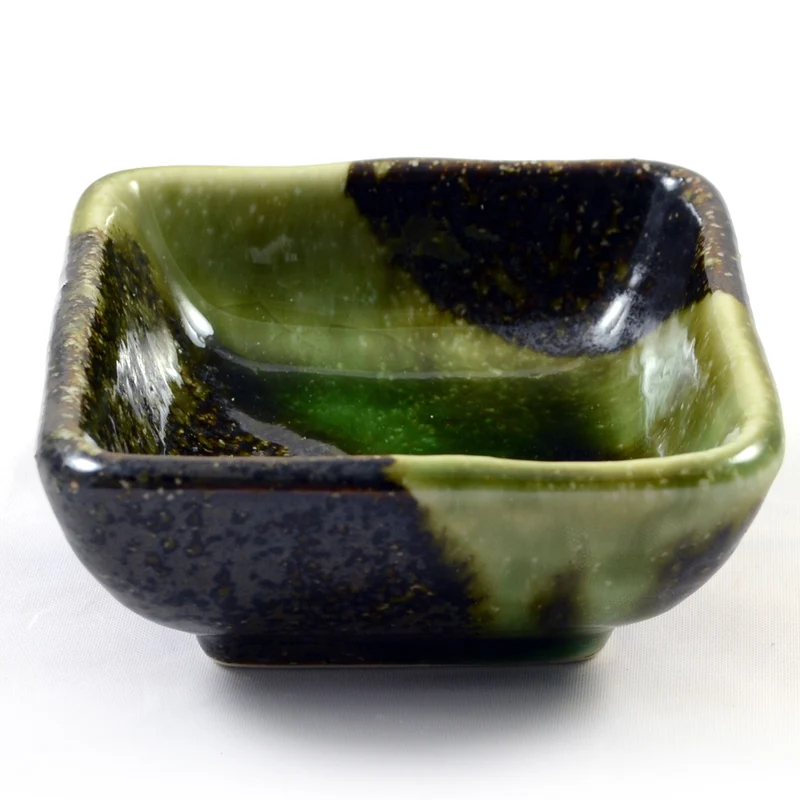 Iridescent Green Glazed Japanese Ceramic Dish