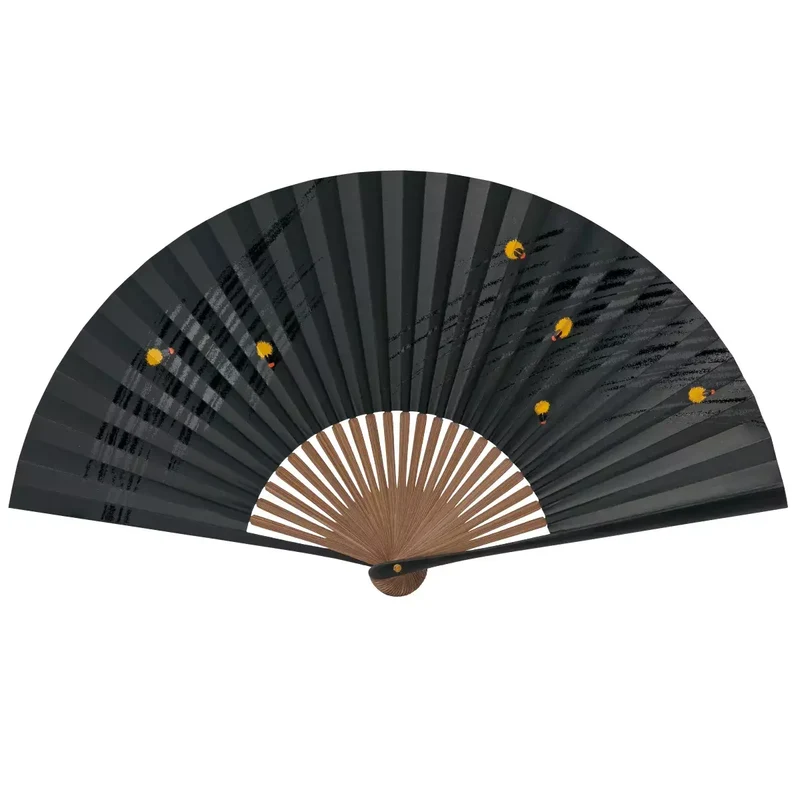 Yamani Firefly Design Black Sensu Handheld Folding Fan 22.5cm