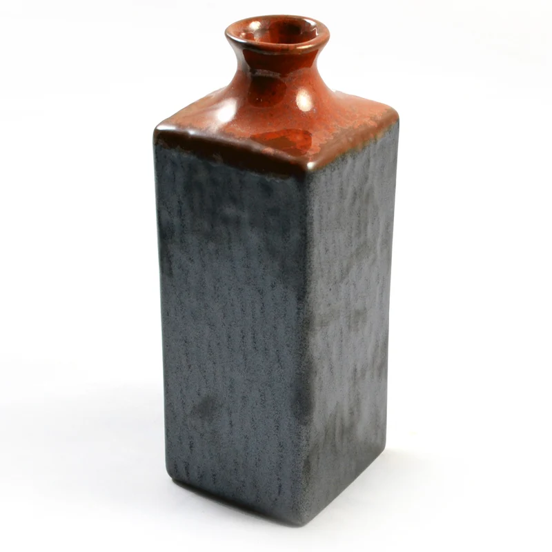 Silver & Fiery Orange Glazed Japanese Sake Bottle