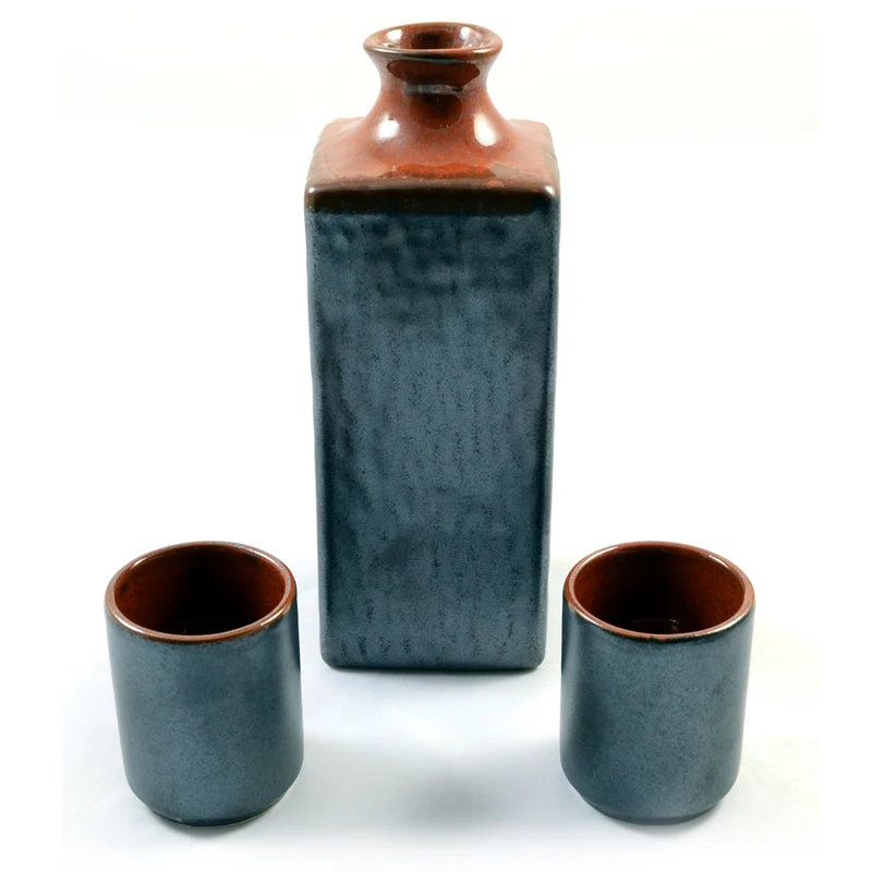 Silver & Fiery Orange Glazed Japanese Sake Set