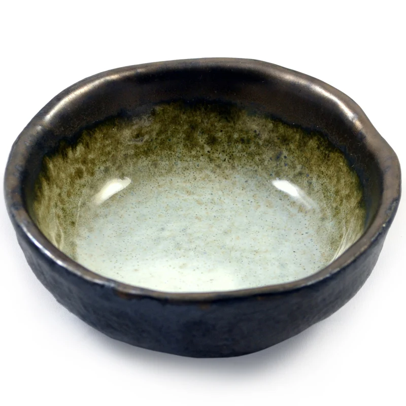 Small Beige & Silvery Glazed Japanese Ceramic Dish