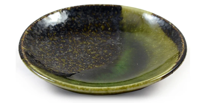 Small Iridescent Green Glazed Japanese Ceramic Dish
