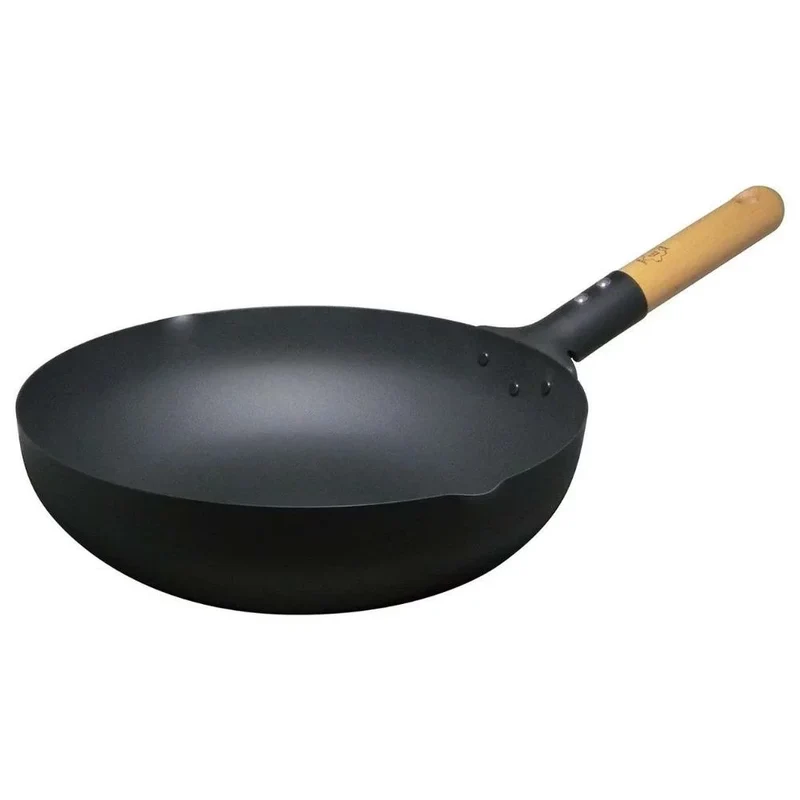 Takumi Magma Plate Non-Stick Iron Induction Wok With Wooden Handle 28cm