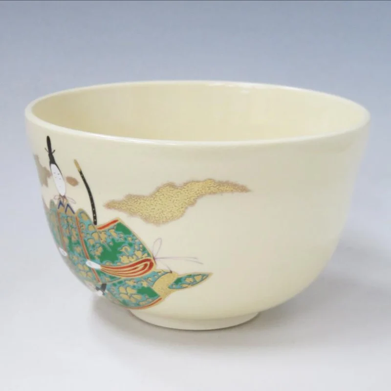 Handmade Chawan White Ningyo Doll Design Matcha Cup Japanese Tea Bowl