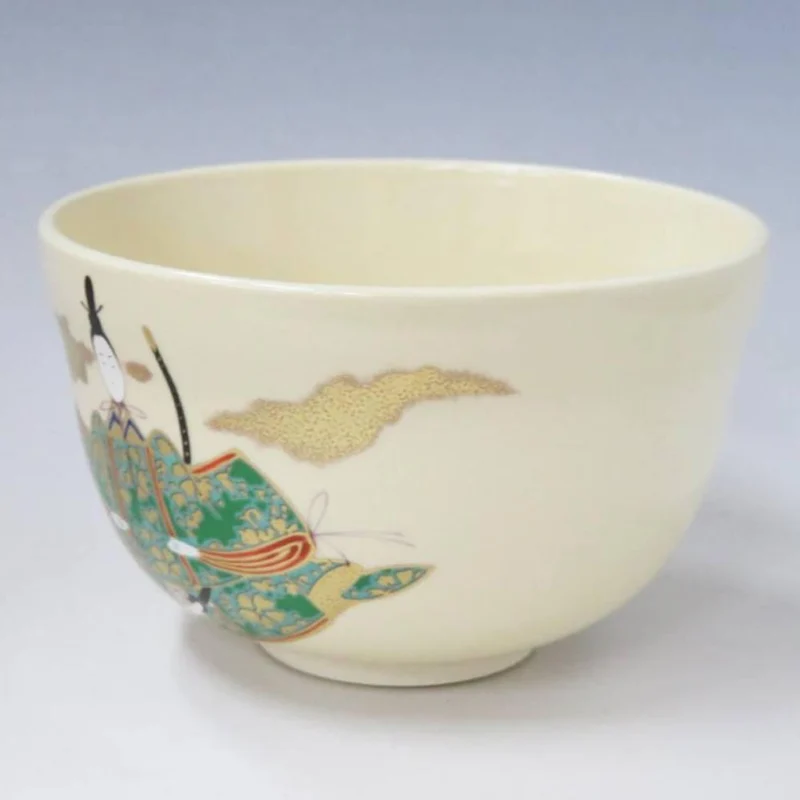 Handmade Chawan White Ningyo Doll Design Matcha Cup Japanese Tea Bowl