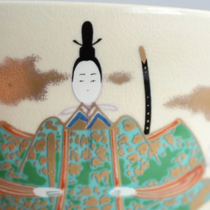 Handmade Chawan White Ningyo Doll Design Matcha Cup Japanese Tea Bowl