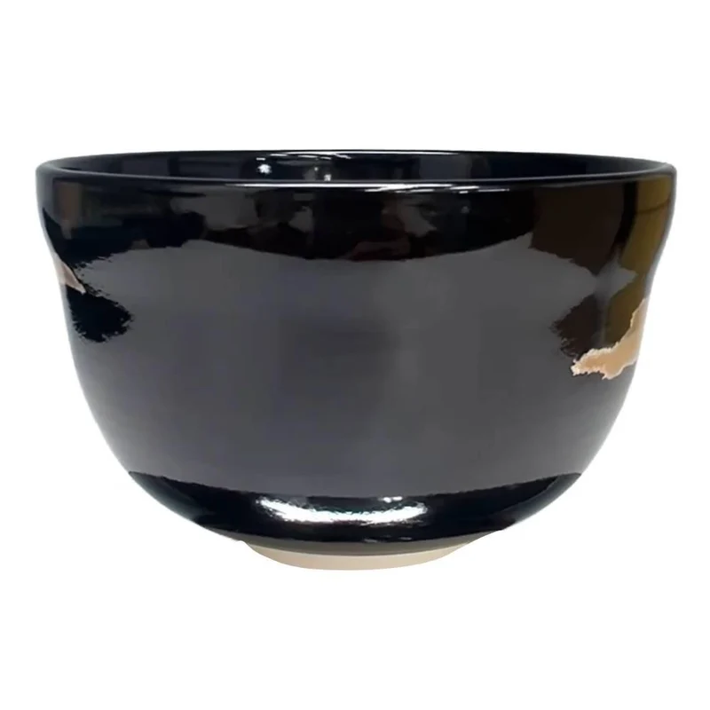 Handmade Chawan Black Ningyo Doll Design Matcha Cup Japanese Tea Bowl