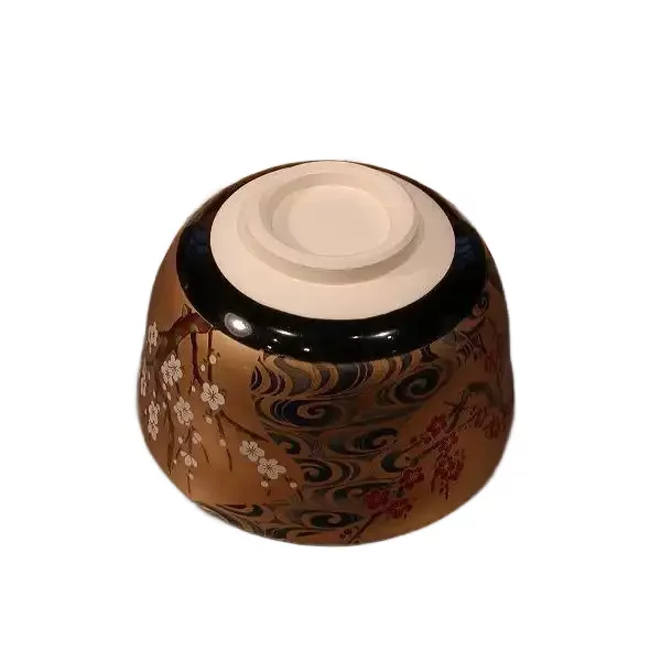 Handmade Chawan Gold Plum Blossom Design Unique Matcha Tea Cup Bowl