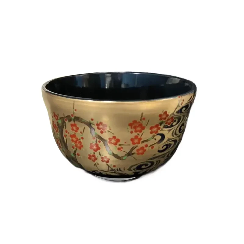 Handmade Chawan Gold Plum Blossom Design Unique Matcha Tea Cup Bowl