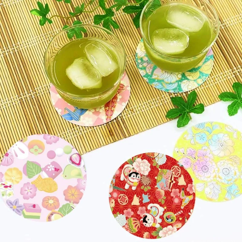 Kamiiso Kimono Beauty Coaster Retro Modern Pattern Set 4 Pieces
