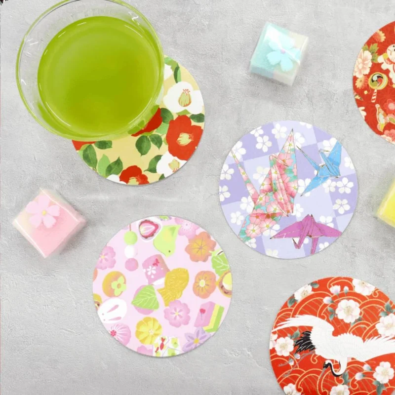Kamiiso Kimono Beauty Coaster Retro Modern Pattern Set 4 Pieces