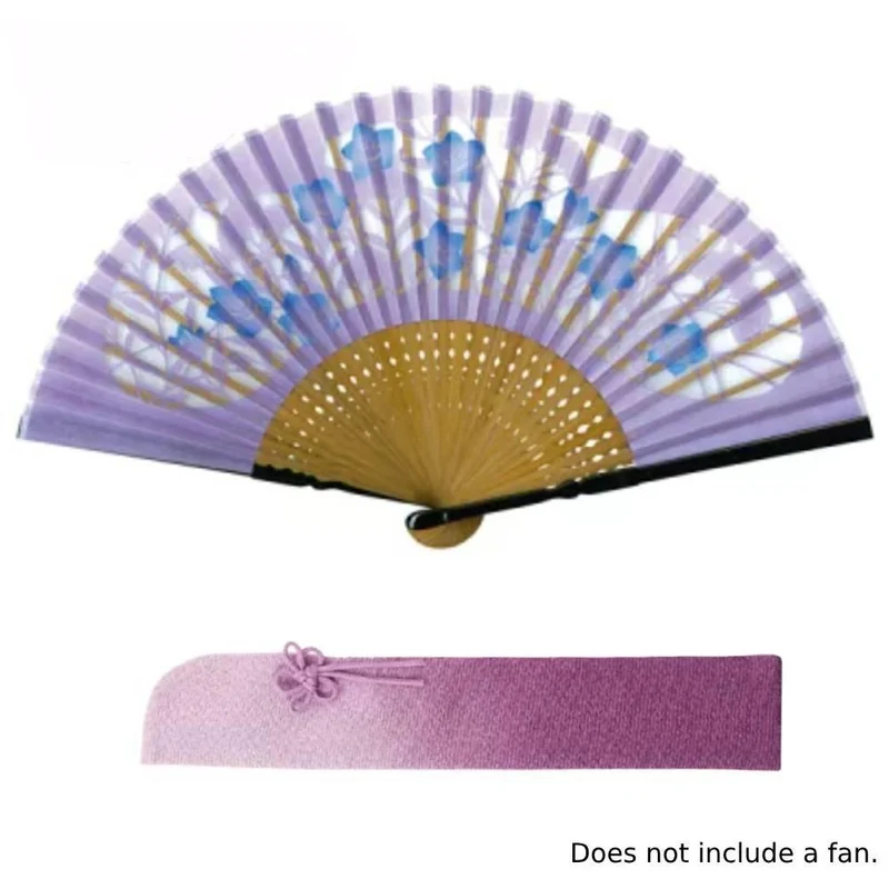 Yamani Purple Gradient Rayon Sensu Folding Fan Bag With Bow 22cm