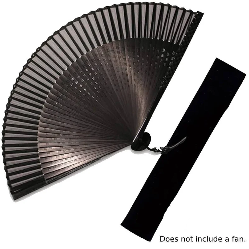 Yamani Black Japanese Sensu Case Folding Fan Cloth Bag 24cm