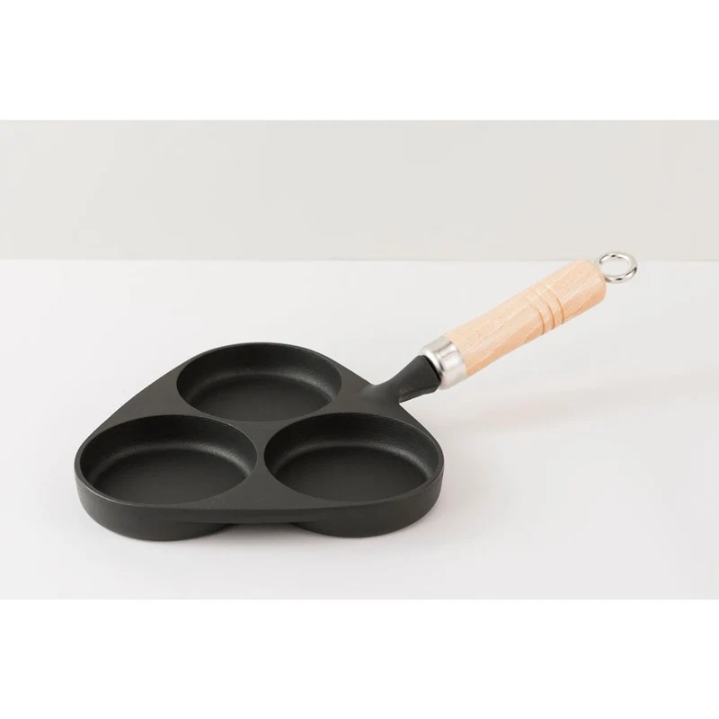 Iwachu Wooden Handle Egg Frying Pan Induction Cast Iron 3 Egg Pan