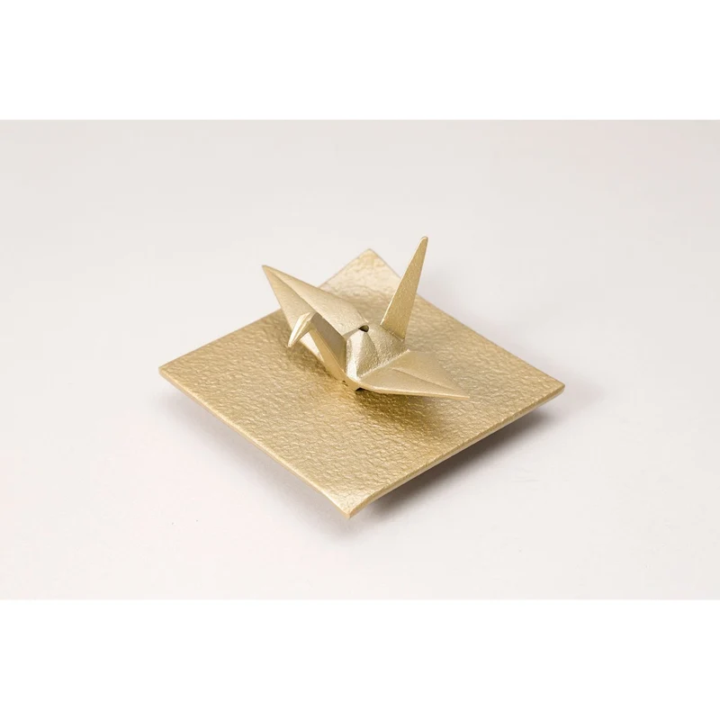 Iwachu Cast Iron Origami Paper Crane Golden Incense Holder