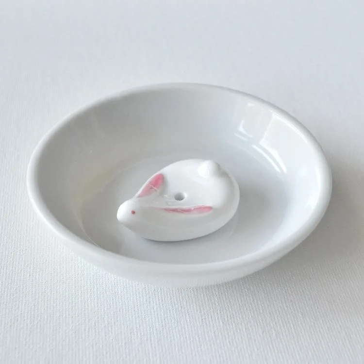 Kousaido Ceramic Incense Burner Rabbit-Shaped Incense Holder & Plate