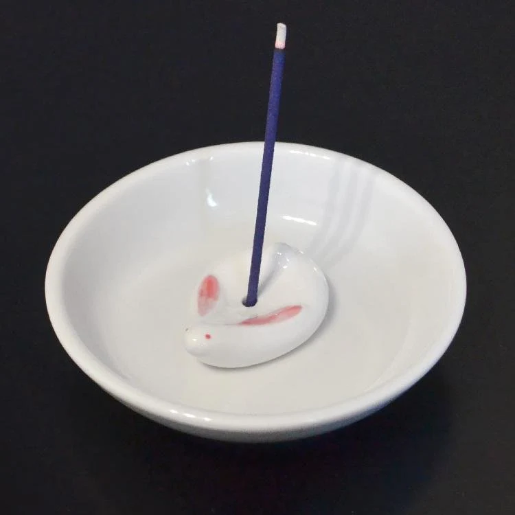 Kousaido Ceramic Incense Burner Rabbit-Shaped Incense Holder & Plate