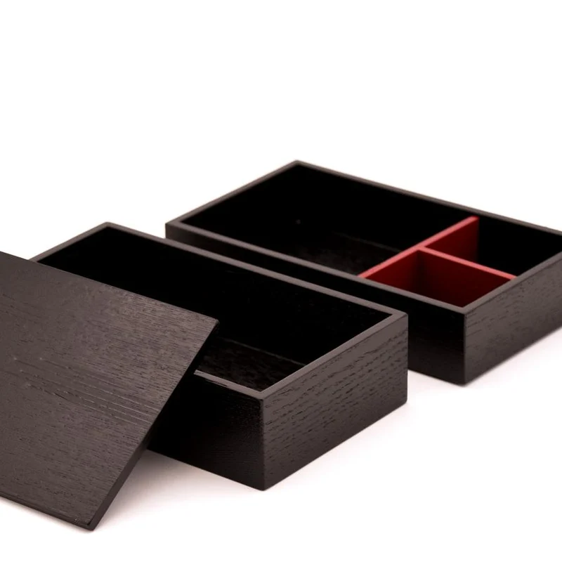 Isuke Handmade Black Ash Wood Bento Lunch Box Two-Tiered Large Size