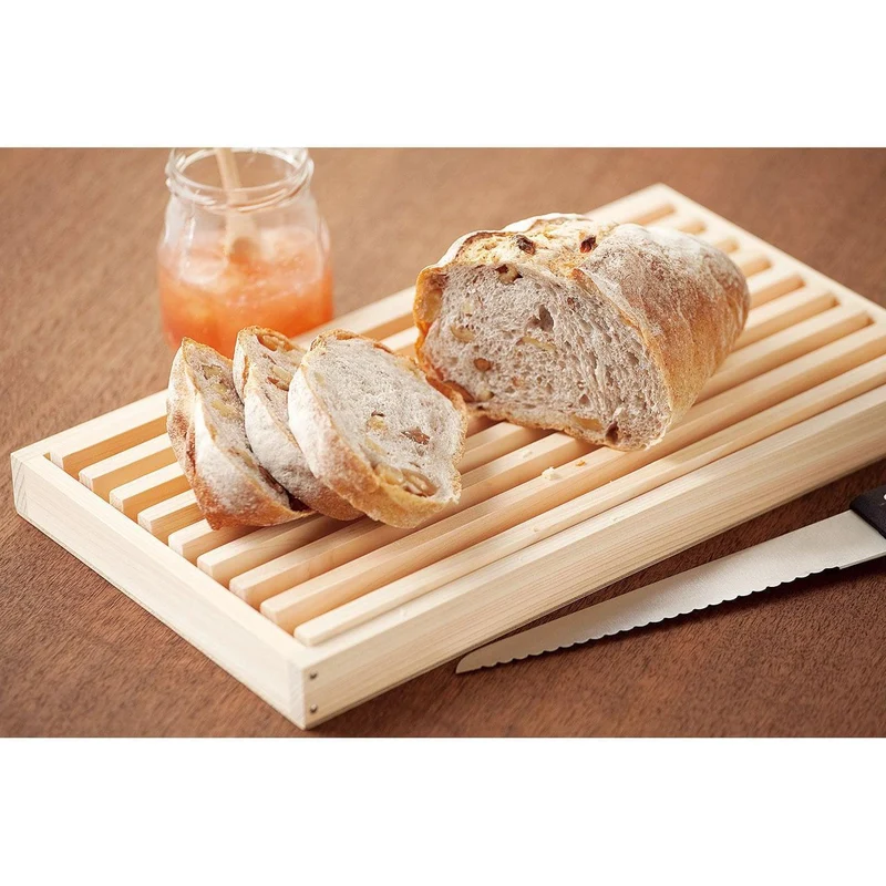 Shimanto Hinoki Cypress Wood Bread Cutting Board with Crumb Tray