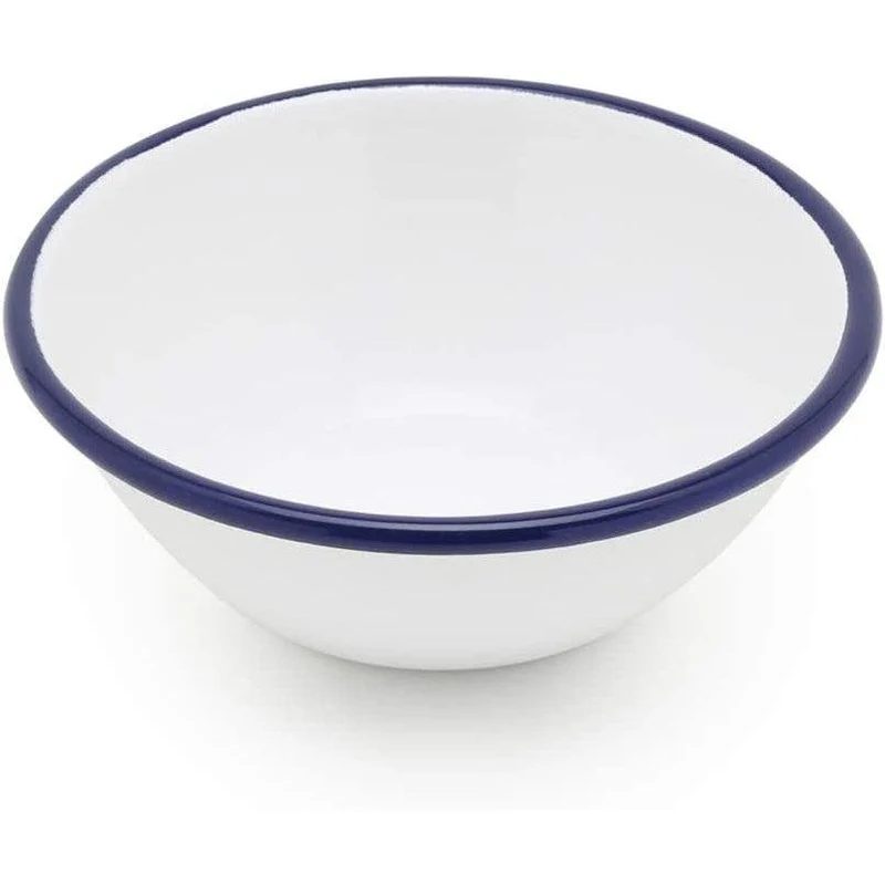 Tsuki Usagi White Enamel Bowl With Navy Blue Detailing
