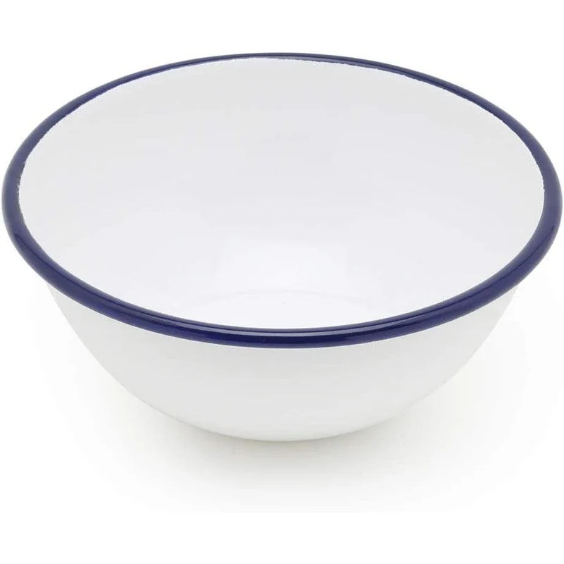 Tsuki Usagi White Enamel Bowl With Navy Blue Detailing