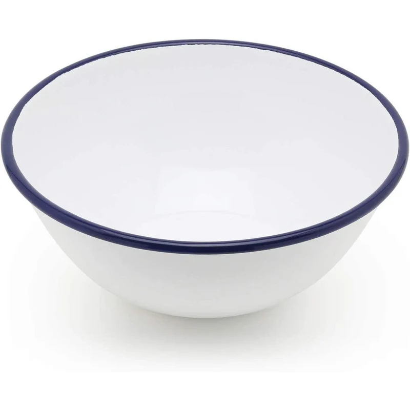 Tsuki Usagi White Enamel Bowl With Navy Blue Detailing